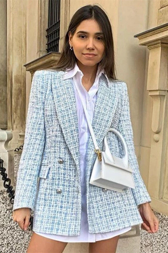 Vintage Double Breasted Tweed Blazer Coat for Timeless Style