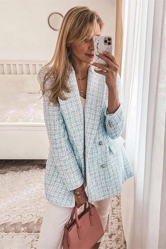 Vintage Double Breasted Tweed Blazer Coat for Timeless Style