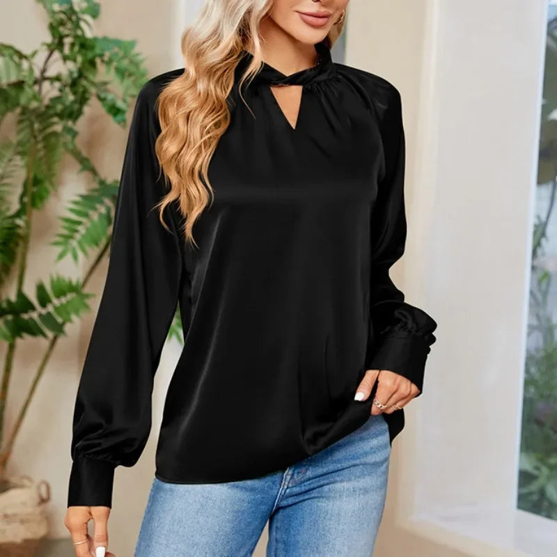 Silk Y2K White V-neck Long Sleeve Blouse