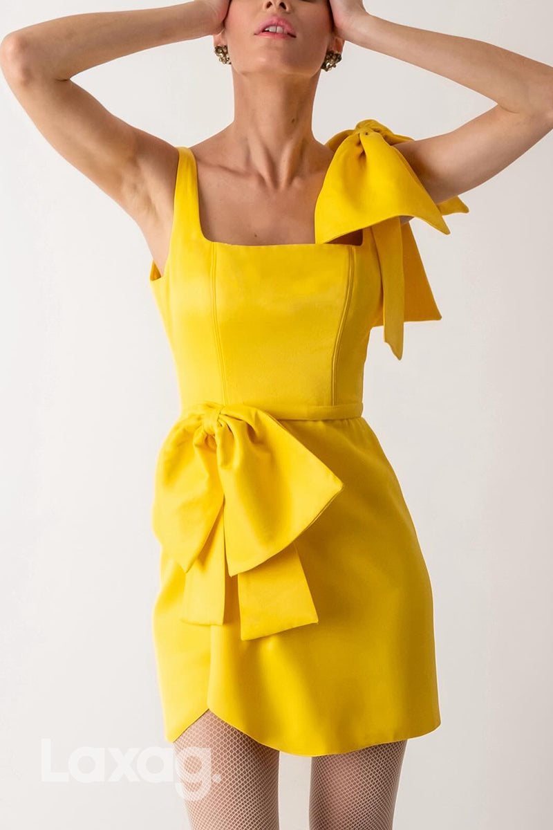 22823 - Square Open Back Sleek Satin Elegant Party Homecoming Dress