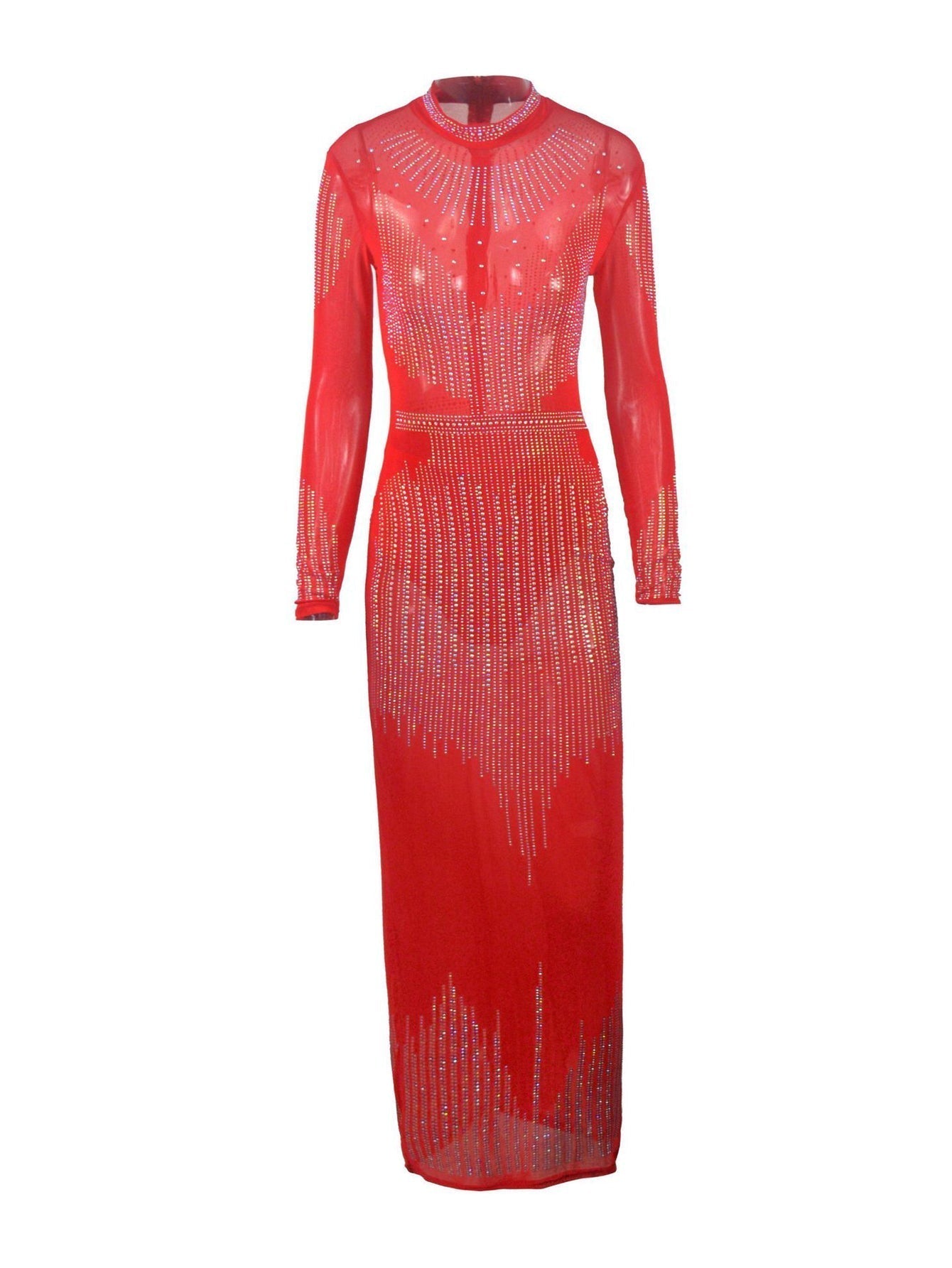 Stand Neck Glitter Evening Dress - Fashionpara