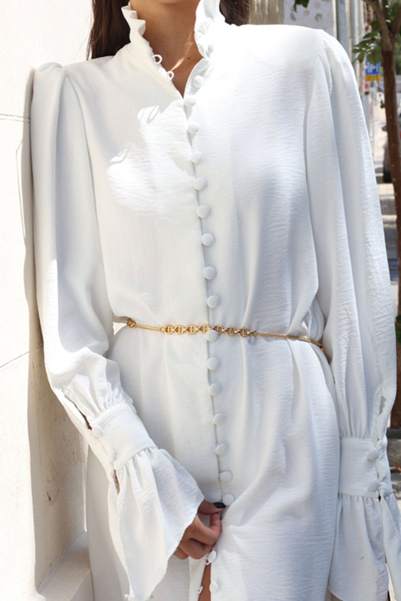 Stand Neck Single-breasted Shirt Dress