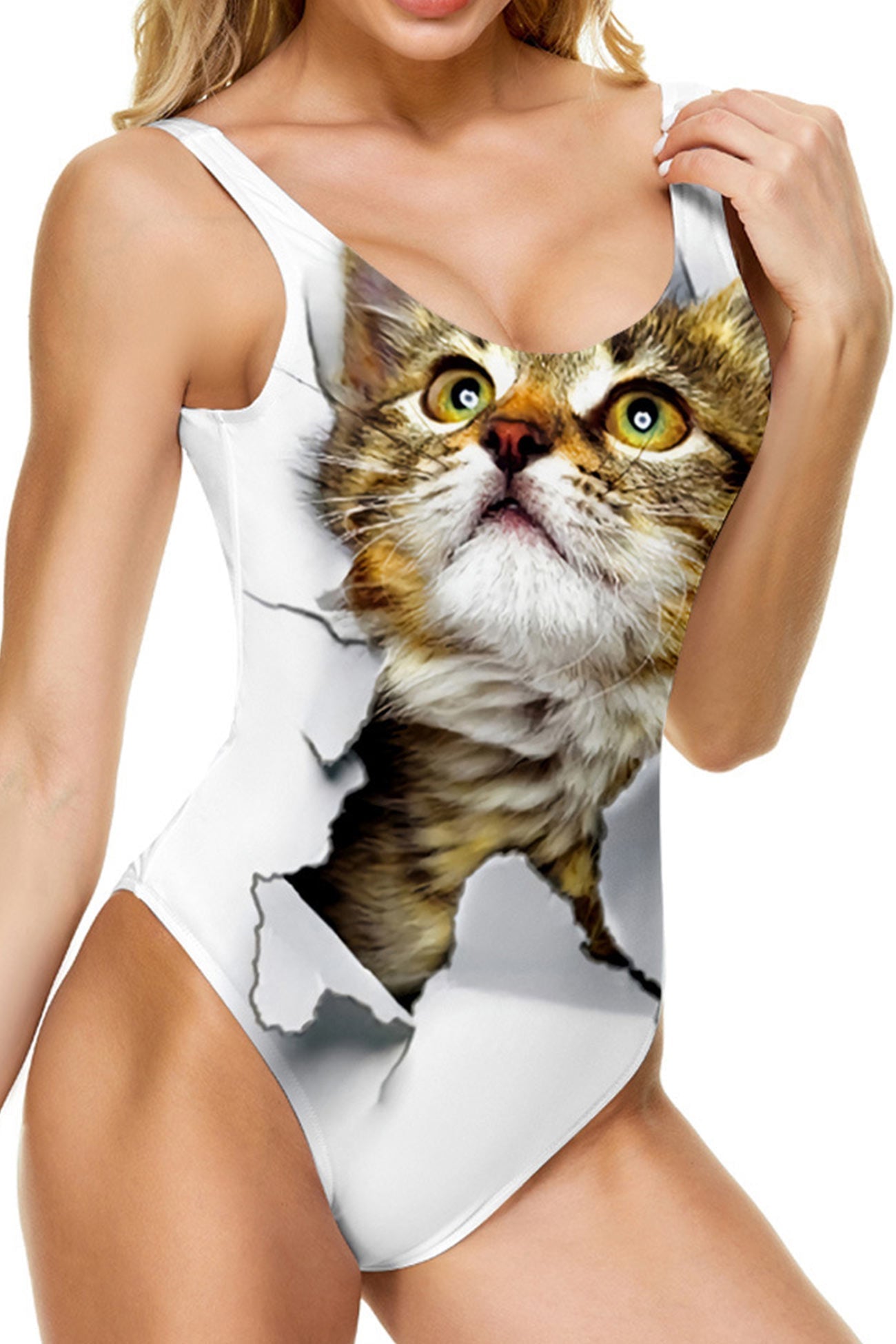 Staringly Cat Print One Piece Swimsuit