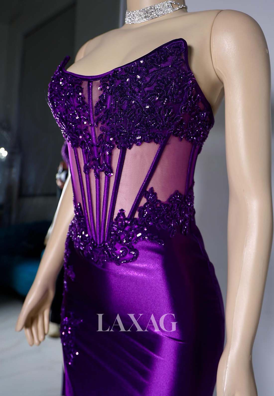 Scoop-Neck Sleeveless Off-Shoulder Beaded Sequined Applique Mermaid Prom Dress for Black Girl