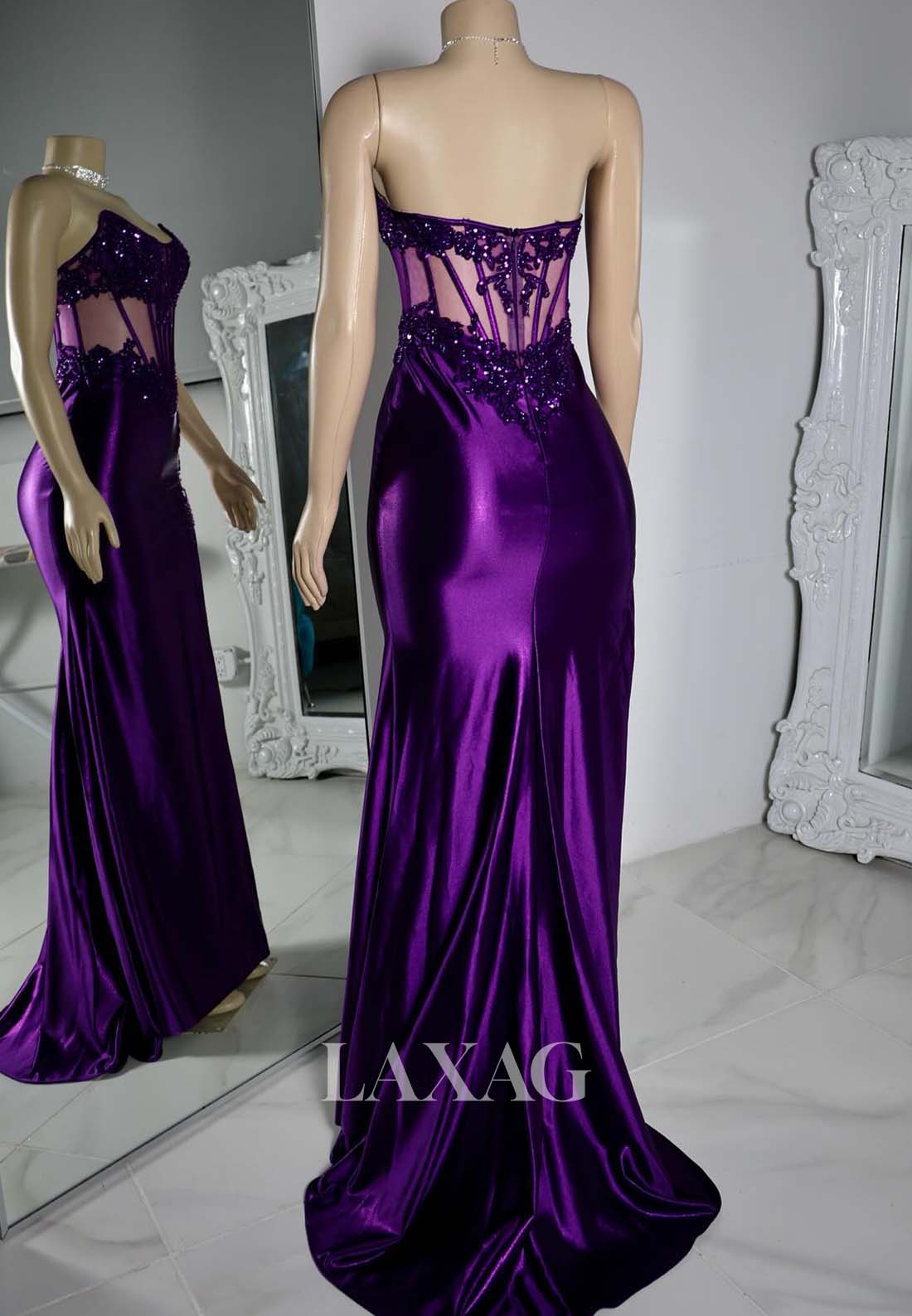 Scoop-Neck Sleeveless Off-Shoulder Beaded Sequined Applique Mermaid Prom Dress for Black Girl