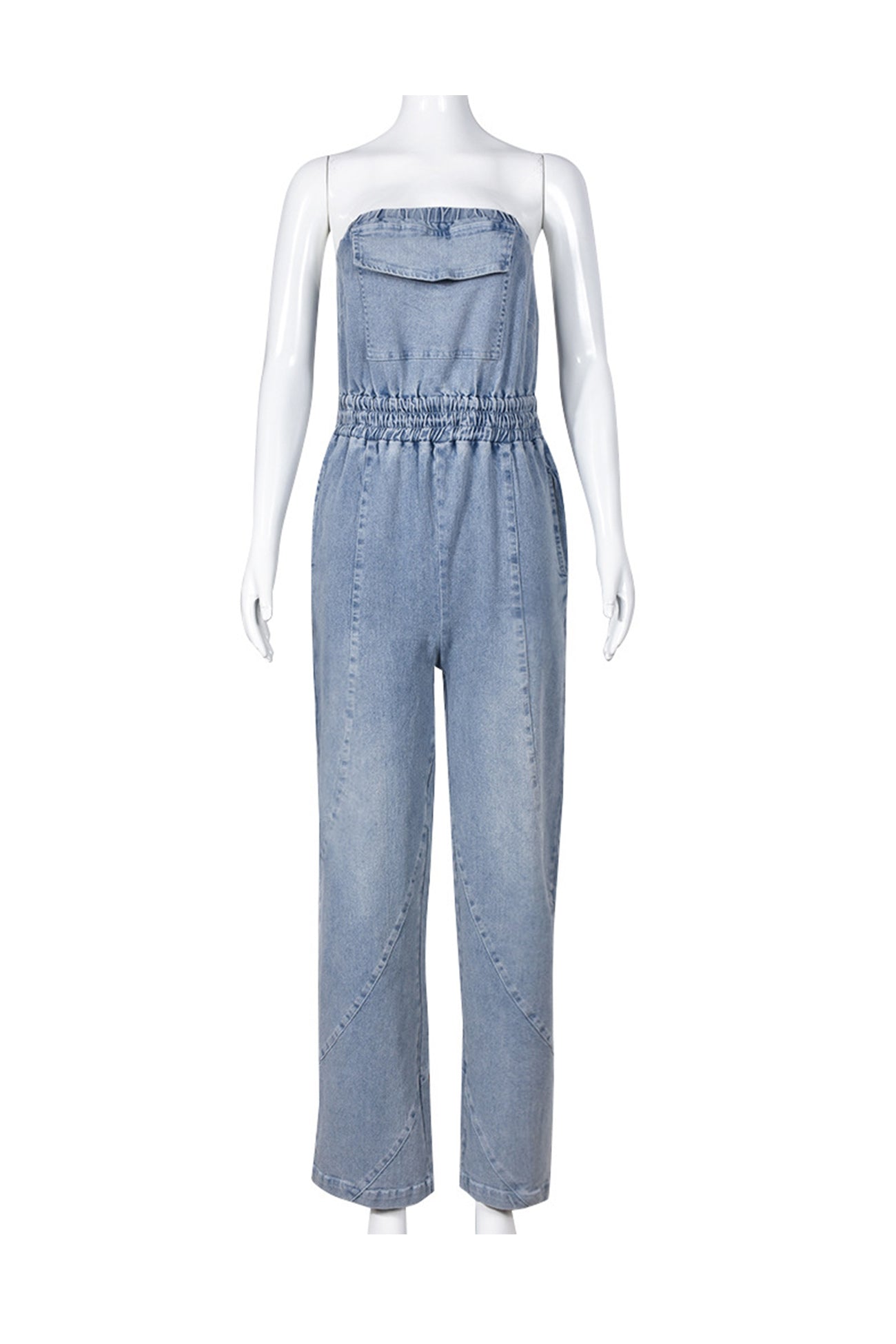 Strapless Elastic Waist Denim Jumpsuits - Fashionpara