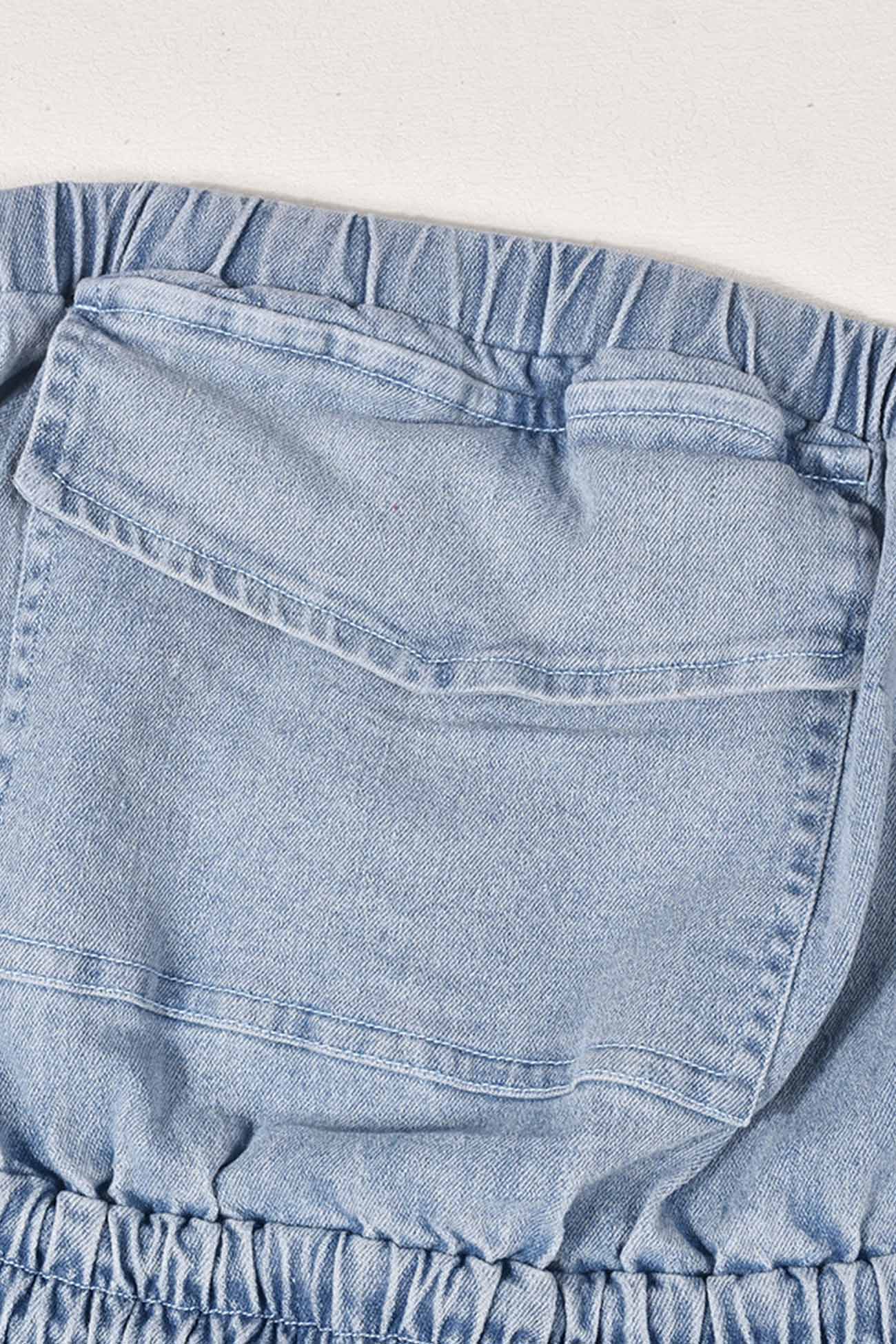 Strapless Elastic Waist Denim Jumpsuits - Fashionpara