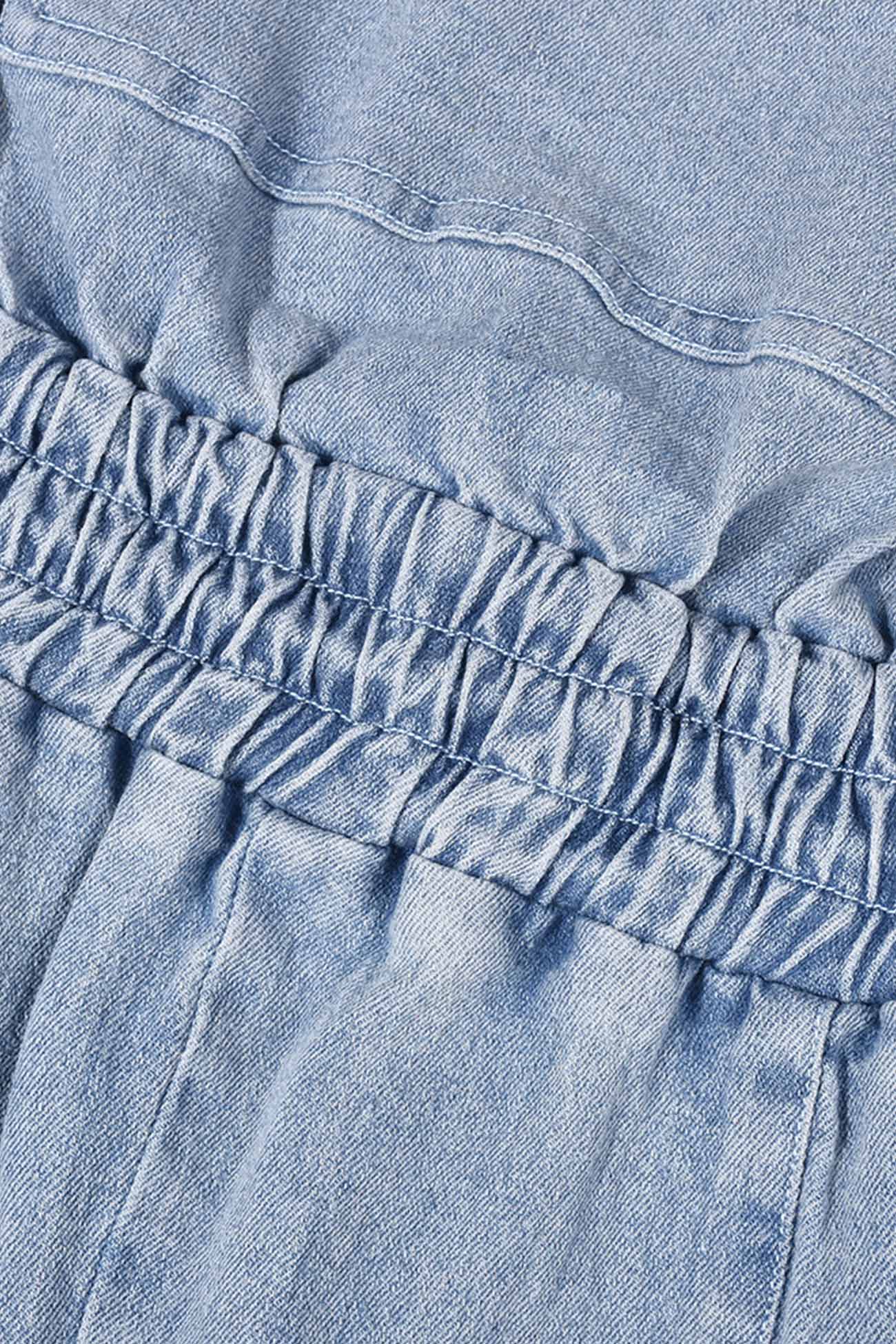 Strapless Elastic Waist Denim Jumpsuits - Fashionpara