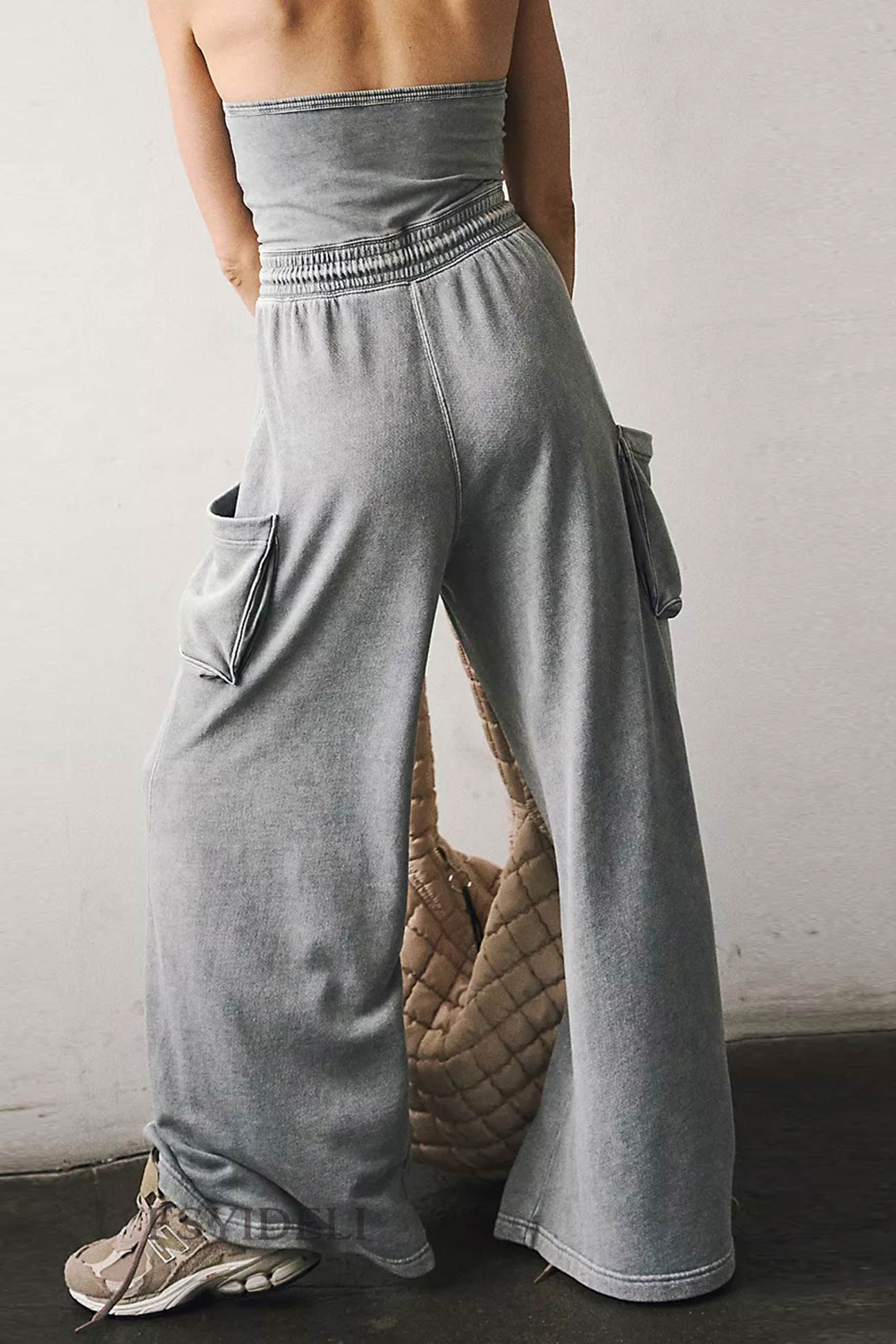 Strapless Tie-waist Pocketed Jumpsuits - Fashionpara