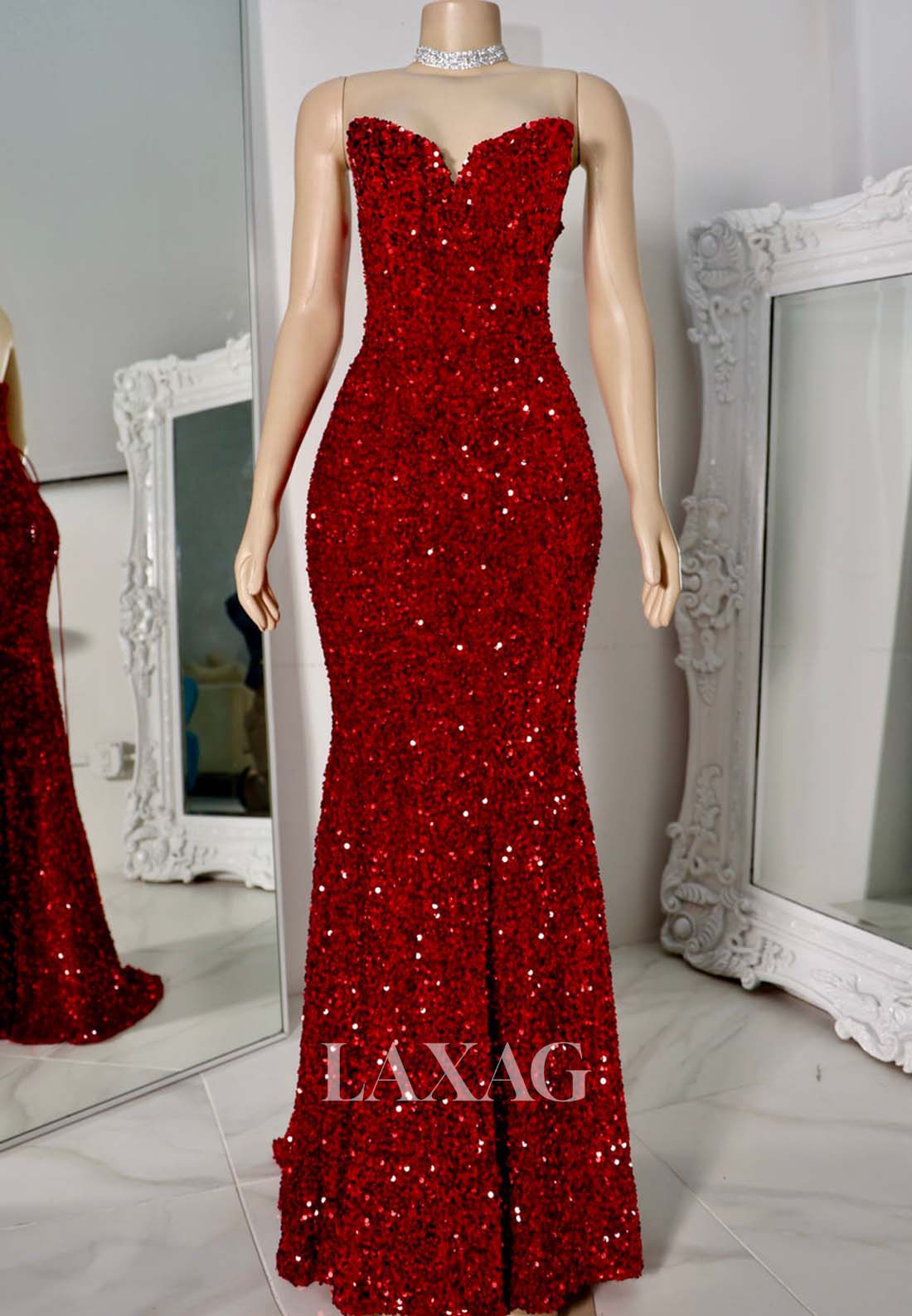 Sweetheart Strapless Sleeveless Fully Sequins Mermaid Prom Dress for Black Girl Slay