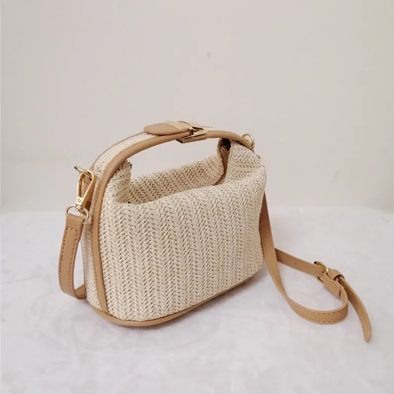 Bohemian Straw Crossbody Bucket Beach Handbag