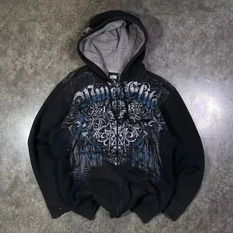 Joker Goth Print Fleece Zipper Hoodie