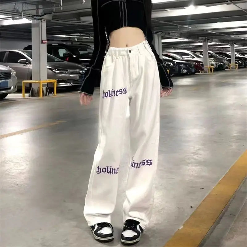 White High Waist Streetwear Pants