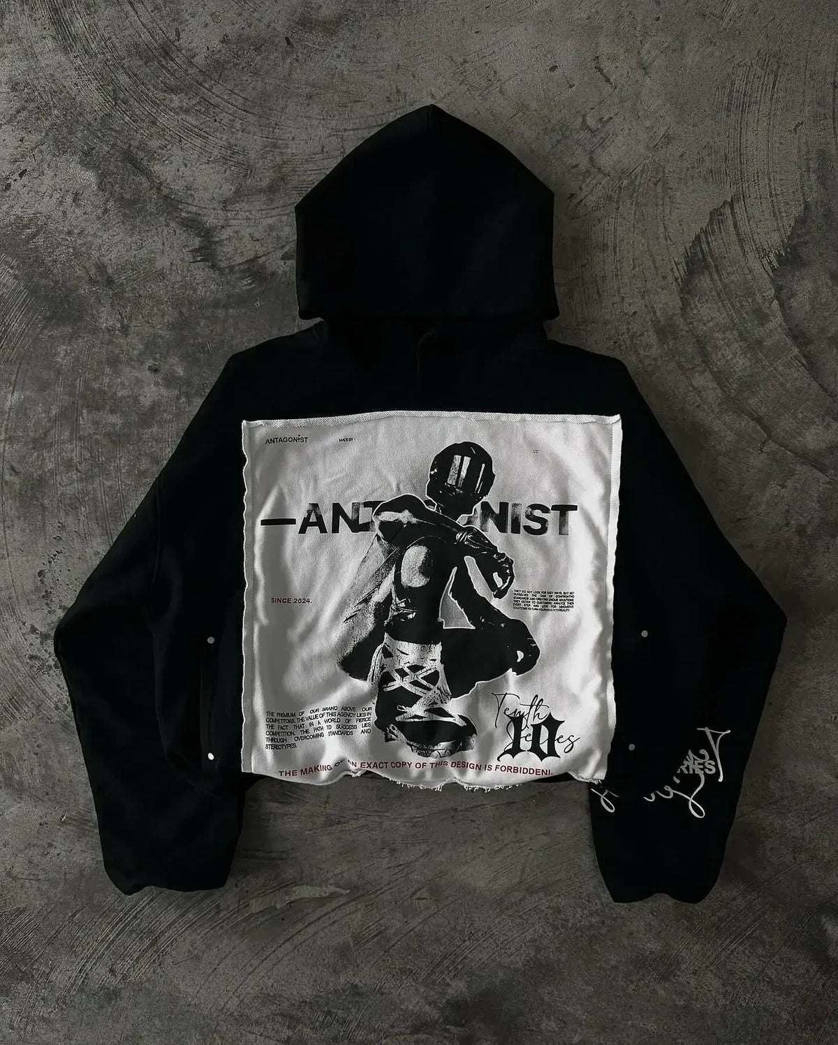Retro Patch Black Cotton Hoodie 5