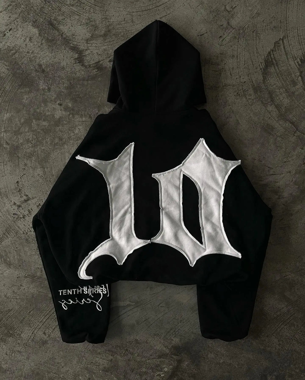 Retro Patch Black Cotton Hoodie 4