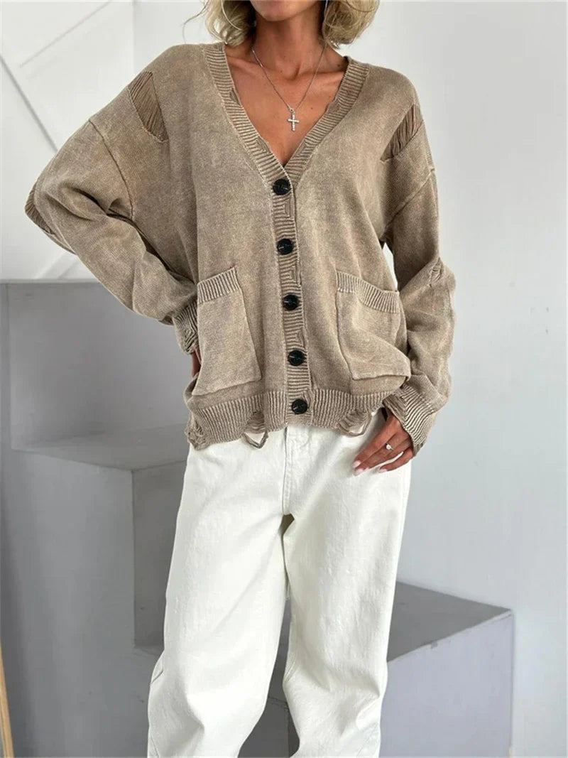 Ragged Button Up Oversized Cardigan