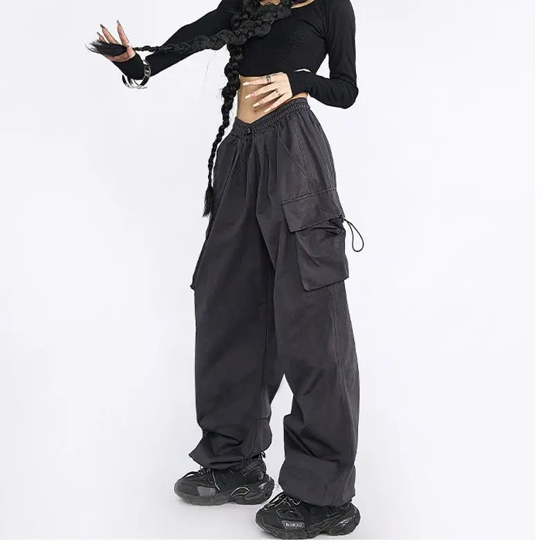 Oversize Solid Cargo Drawstring Pants