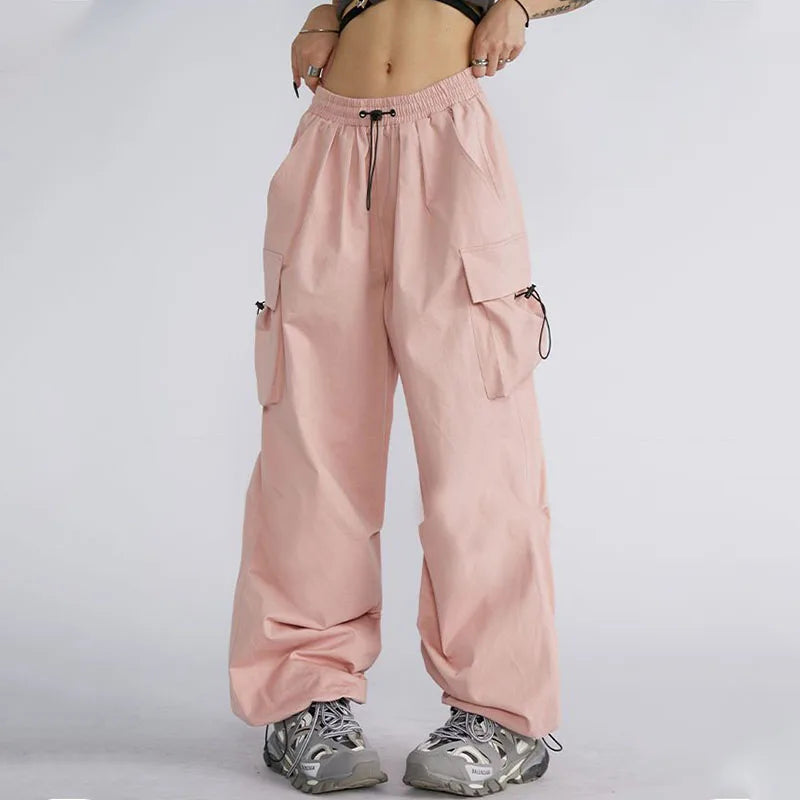 Oversize Solid Cargo Drawstring Pants