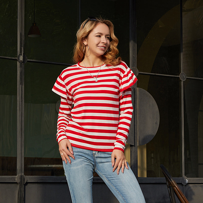 KittenAlarm - Stripe Ruffle Trim Tee