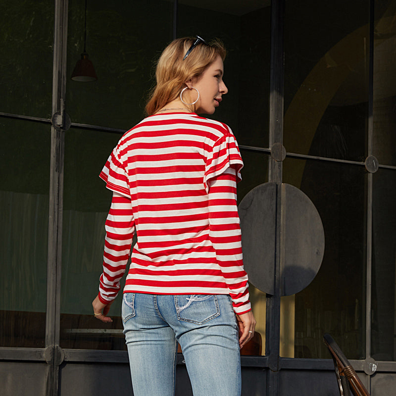 KittenAlarm - Stripe Ruffle Trim Tee