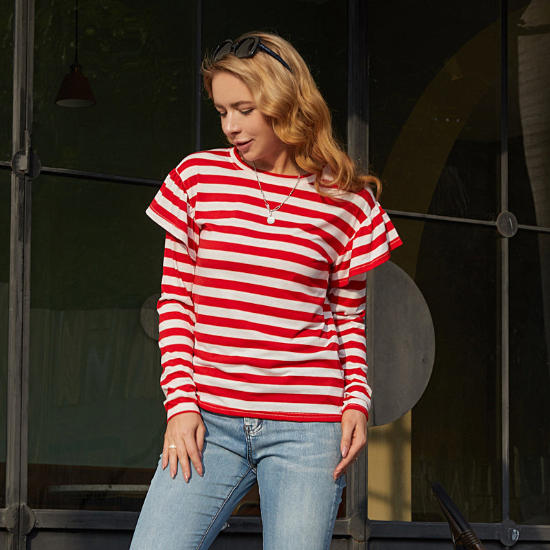 KittenAlarm - Stripe Ruffle Trim Tee
