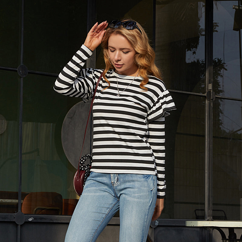 KittenAlarm - Stripe Ruffle Trim Tee