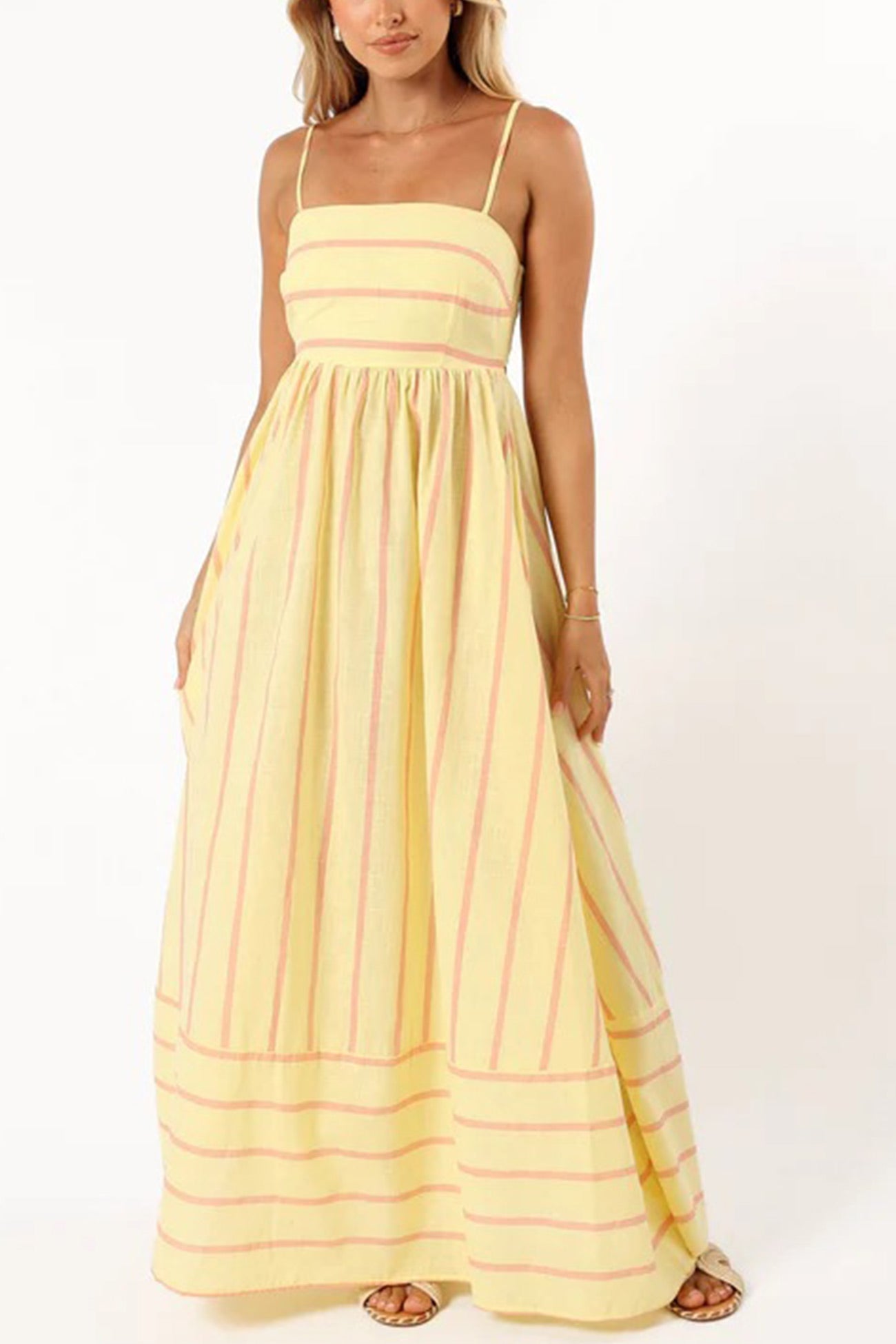 Striped Smocked Cutout Cami Dress - Fashionpara