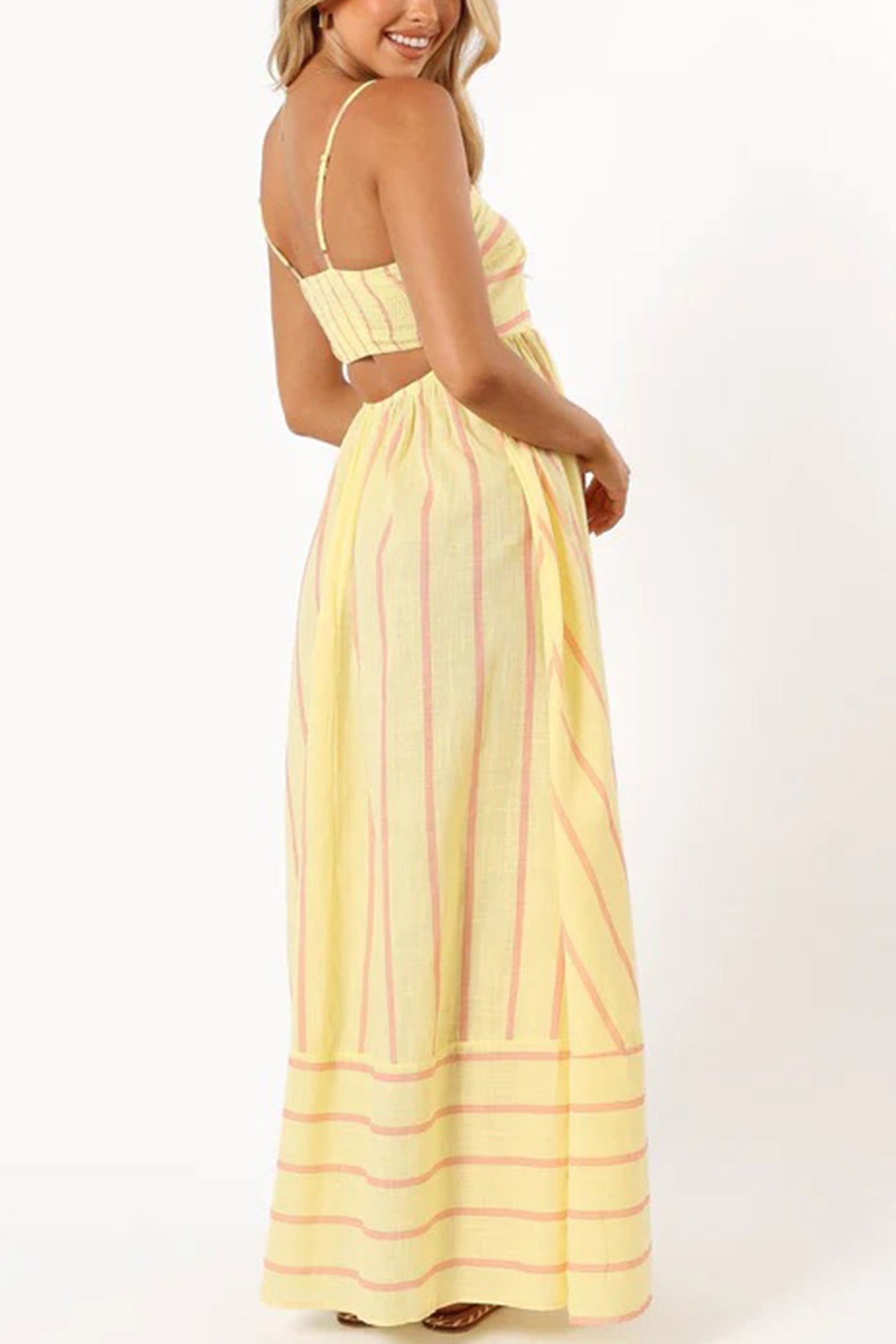 Striped Smocked Cutout Cami Dress - Fashionpara