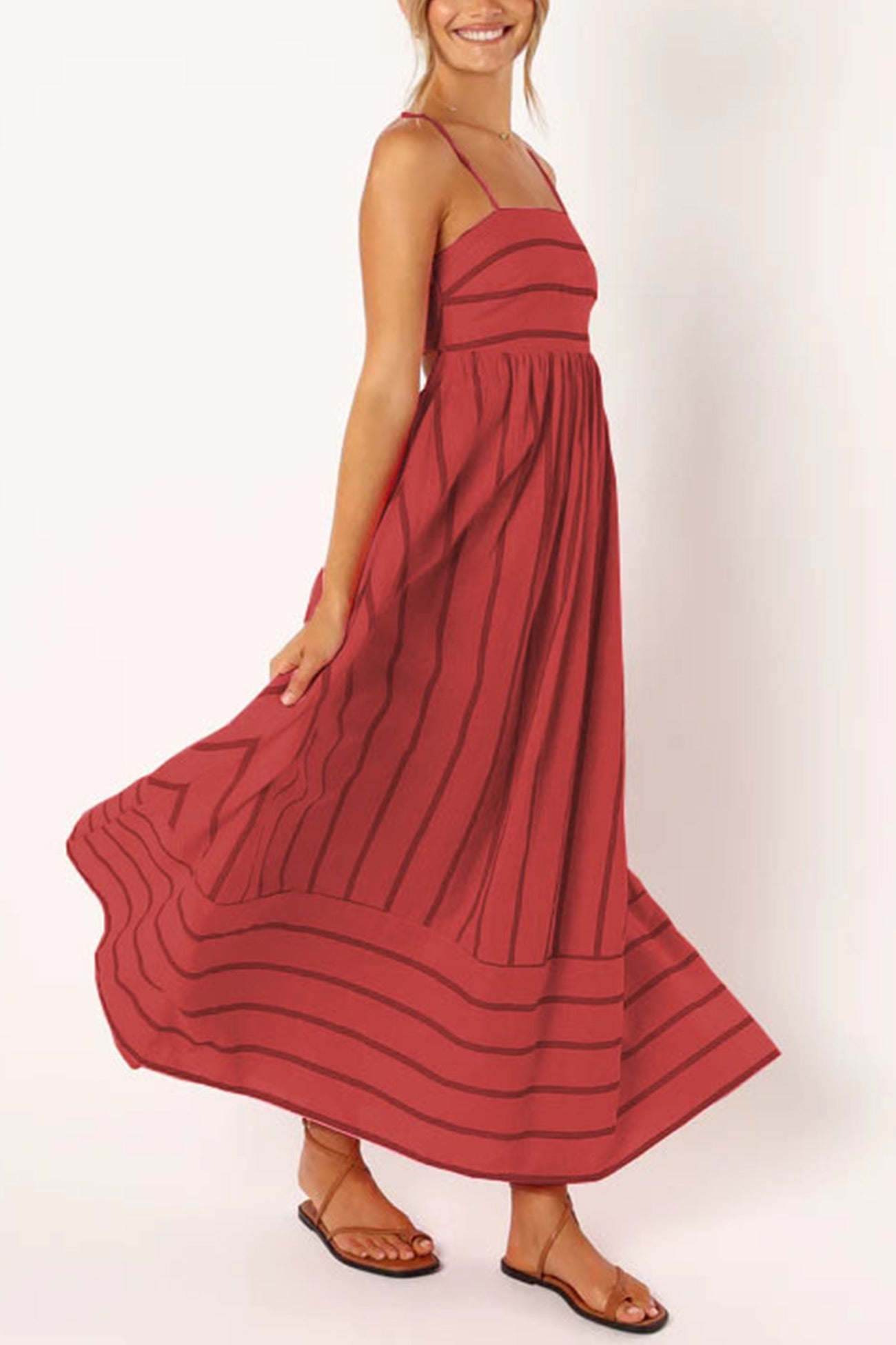 Striped Smocked Cutout Cami Dress - Fashionpara