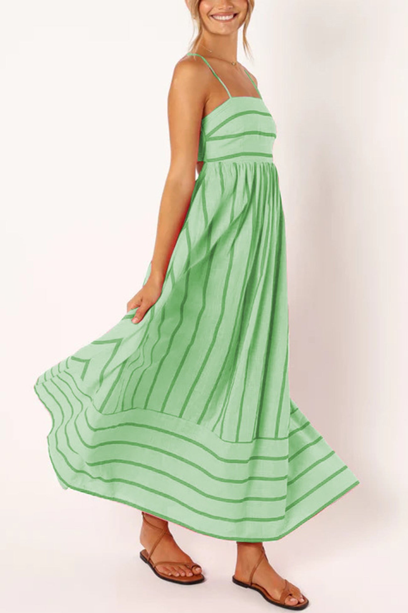 Striped Smocked Cutout Cami Dress - Fashionpara