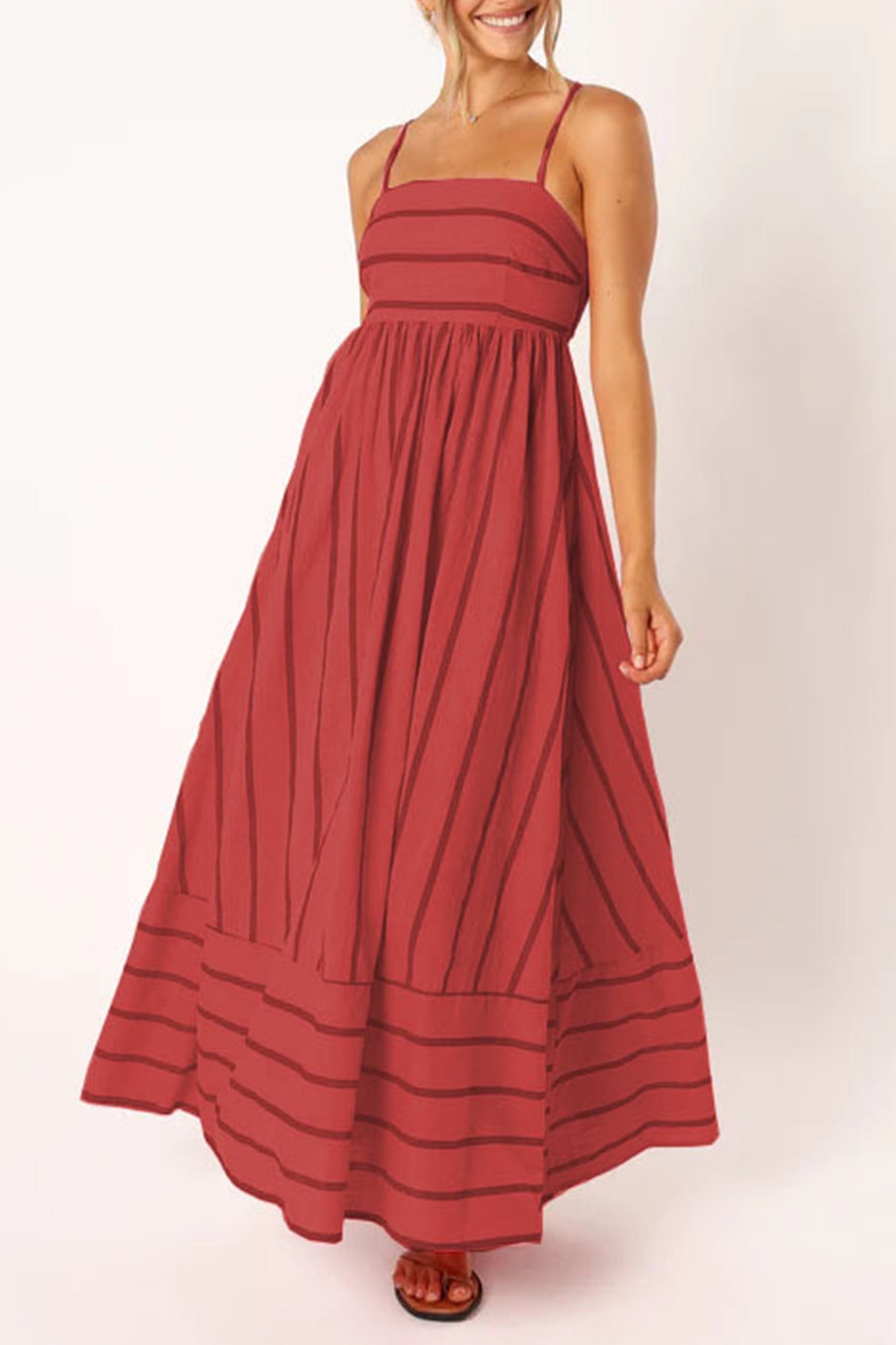 Striped Smocked Cutout Cami Dress - Fashionpara