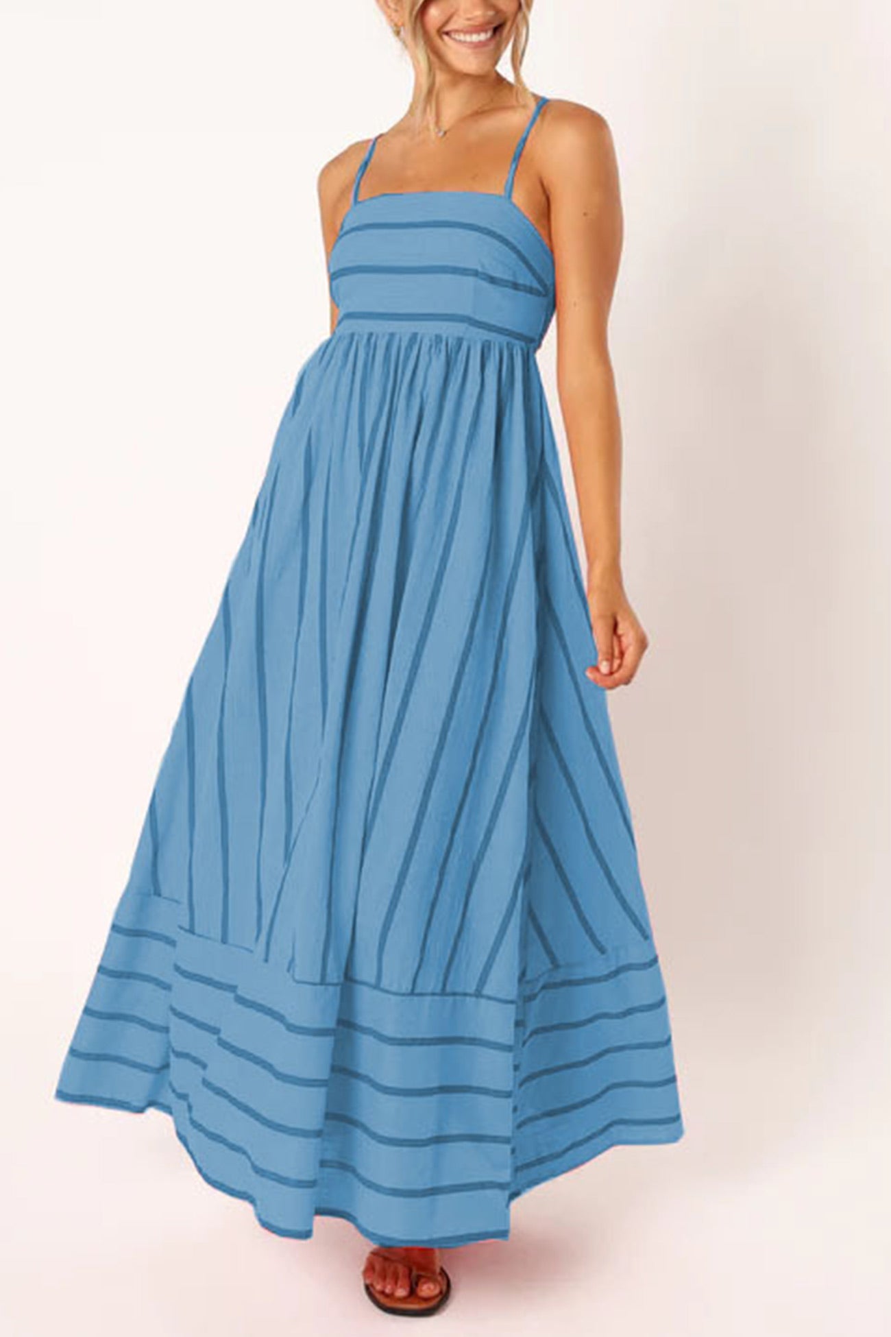 Striped Smocked Cutout Cami Dress - Fashionpara