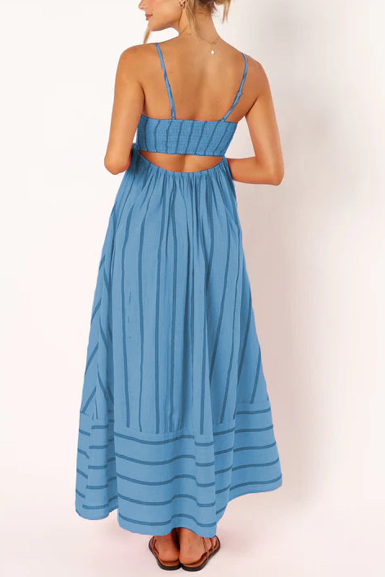 Striped Smocked Cutout Cami Dress - Fashionpara