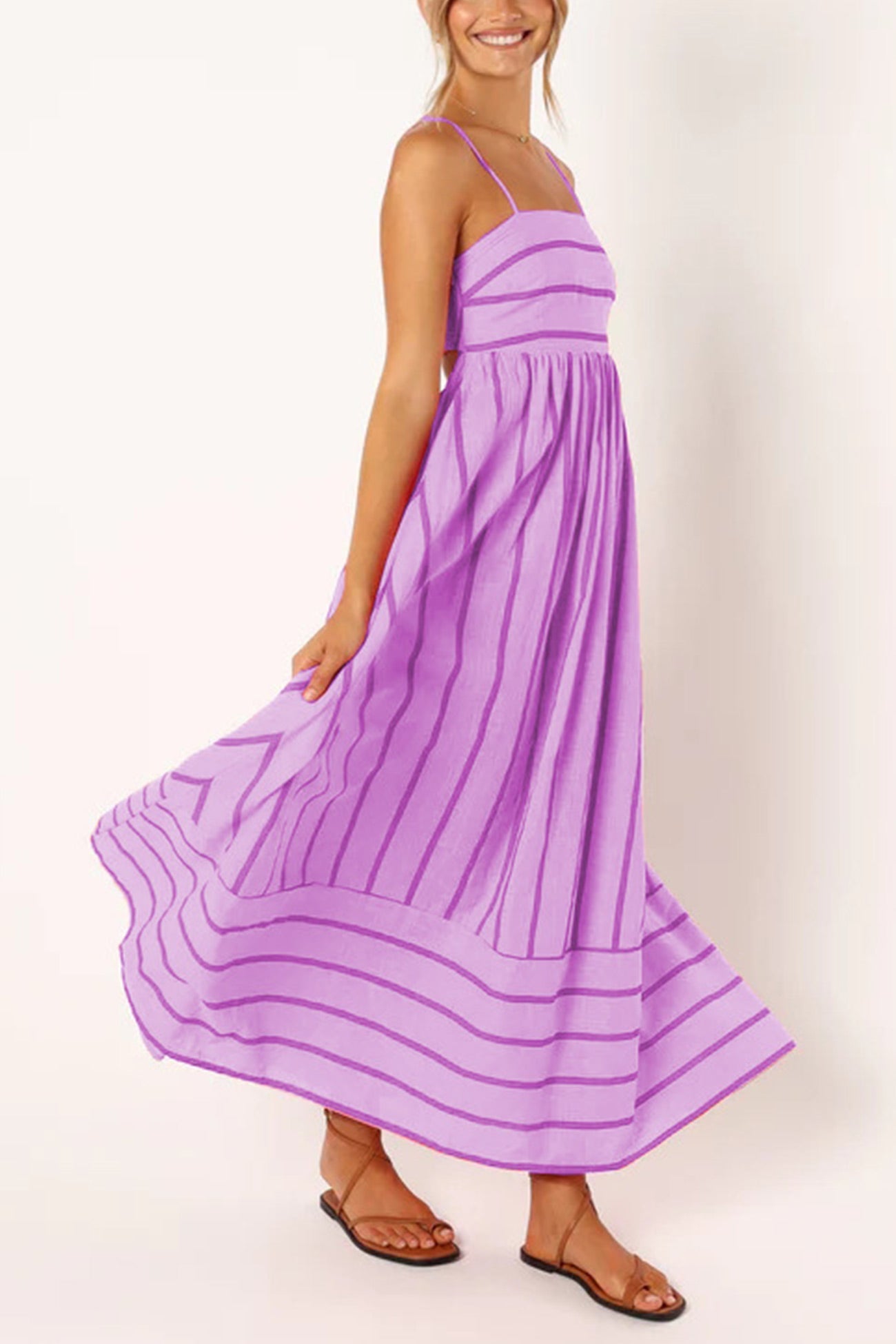 Striped Smocked Cutout Cami Dress - Fashionpara