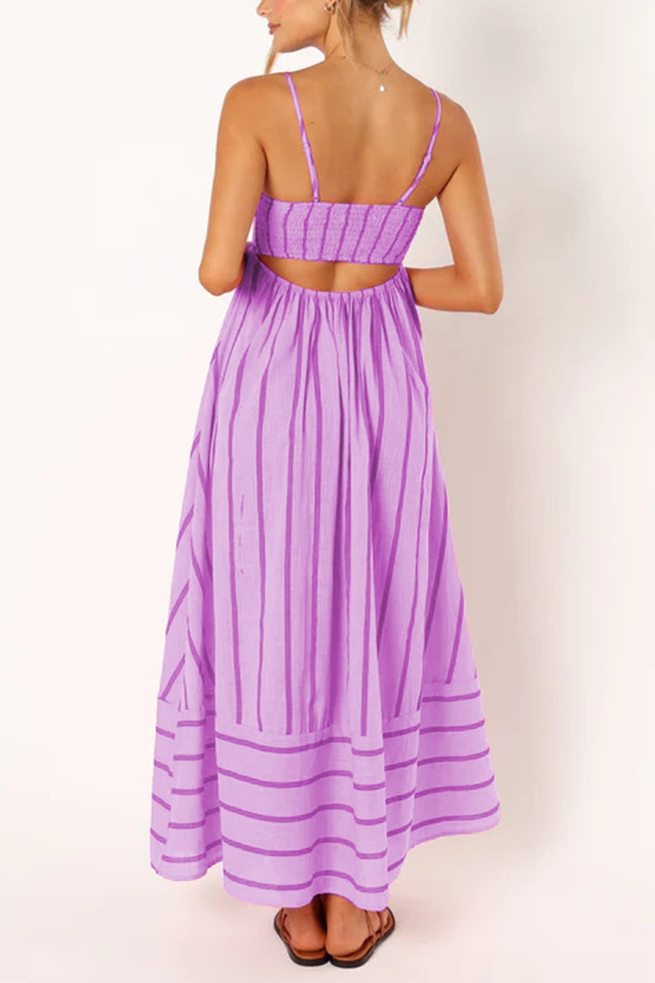 Striped Smocked Cutout Cami Dress - Fashionpara