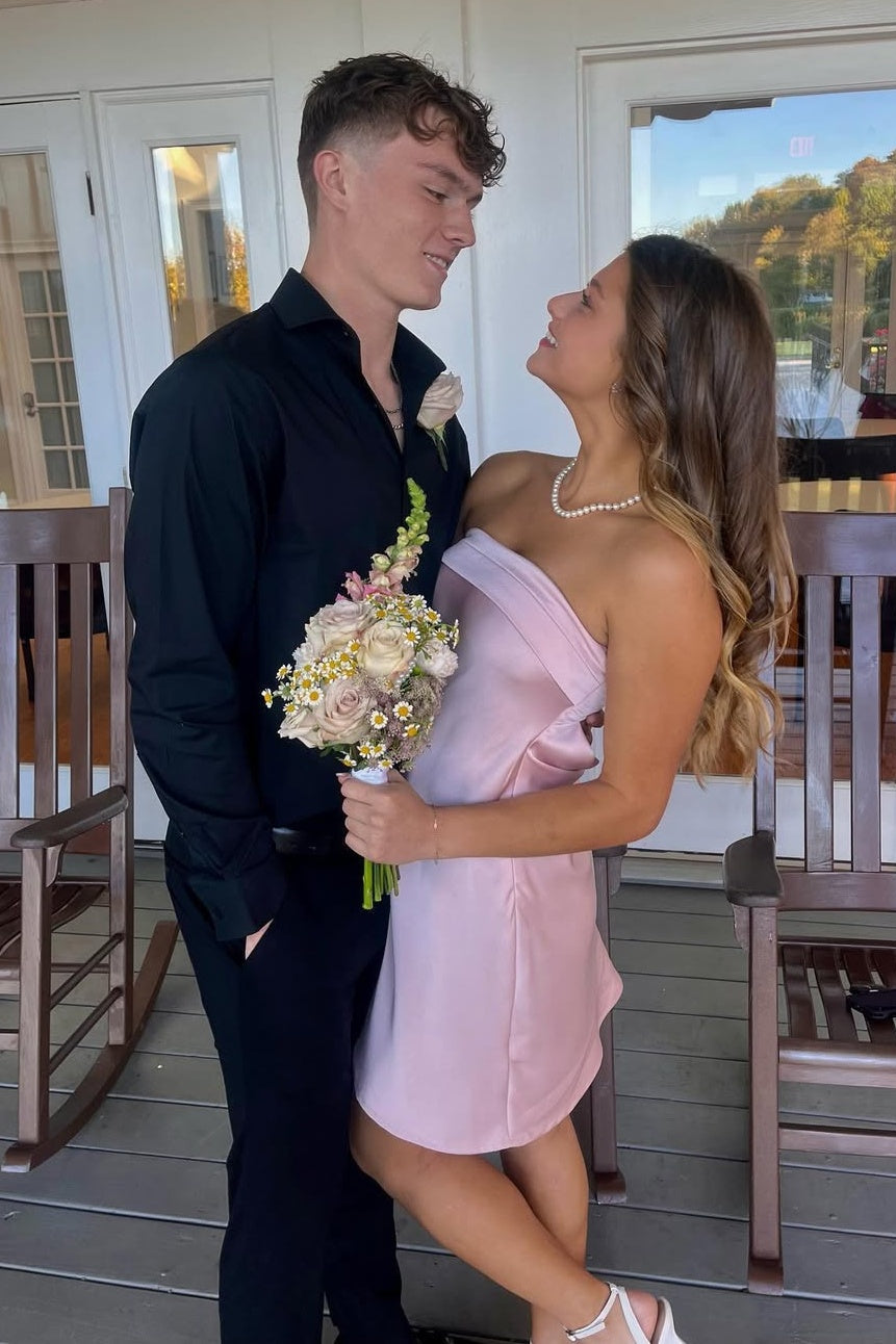 Stunning A Line Strapless Light Pink Mini Party Dress