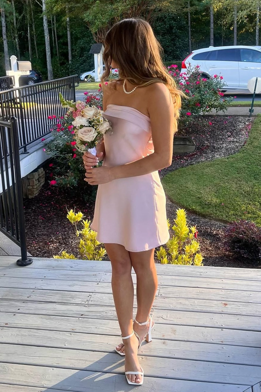 Stunning A Line Strapless Light Pink Mini Party Dress