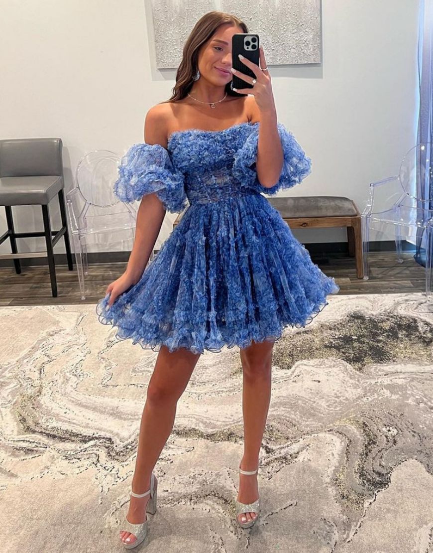 Stunning Navy A-Line Homecoming Dress With Detachable Sleeves - Fashionpara