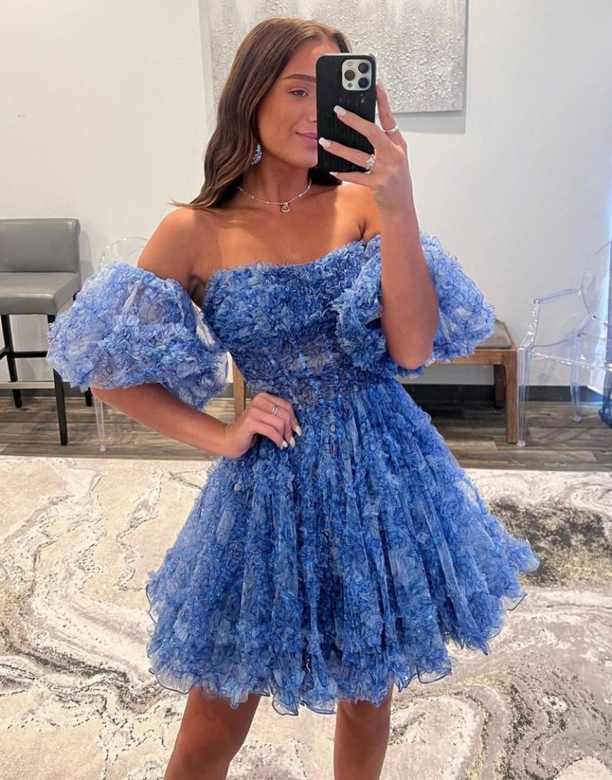 Stunning Navy A-Line Homecoming Dress With Detachable Sleeves - Fashionpara