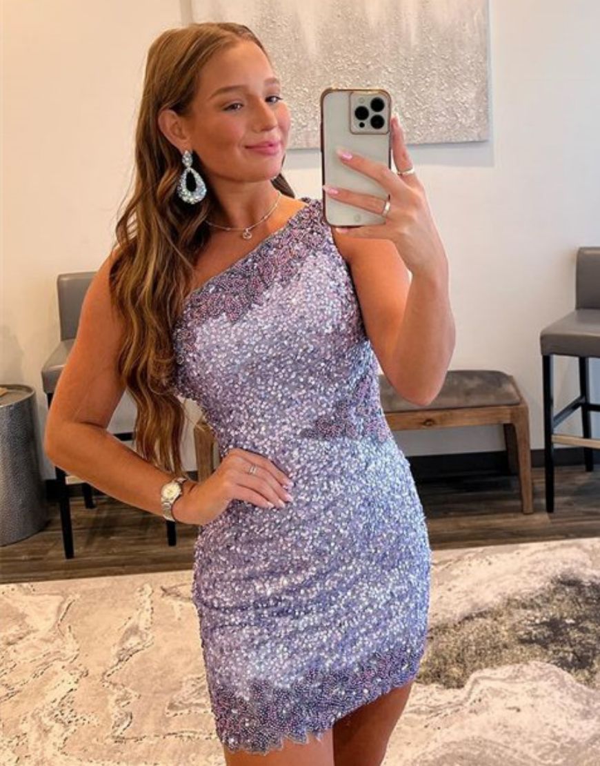 Stunning One Shoulder Glitter Sequin Homecoming Dress - Fashionpara