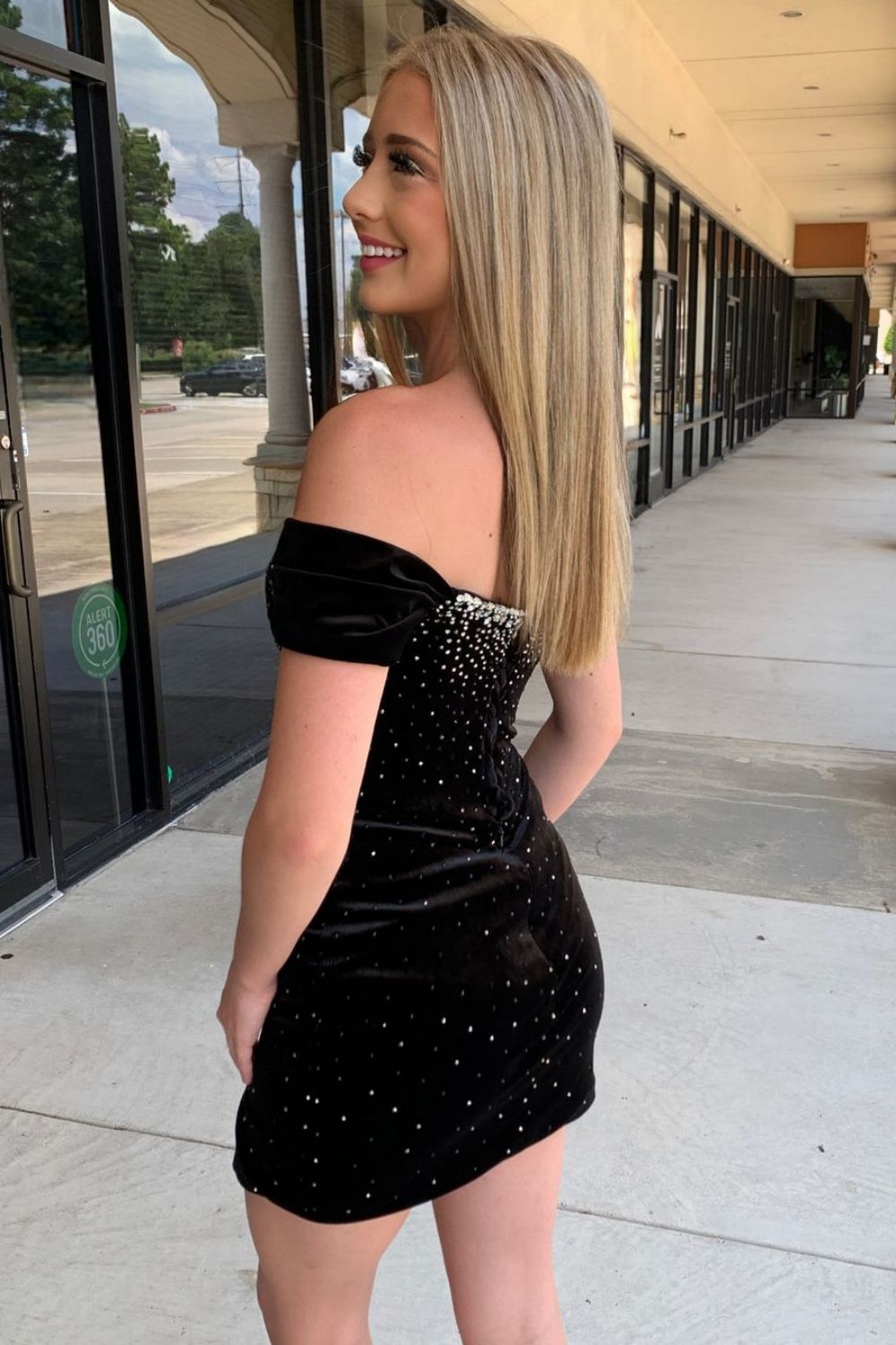 Stunning Black Off The Shoulder Short Velvet Homecoming Dress With Beading - Fashionpara