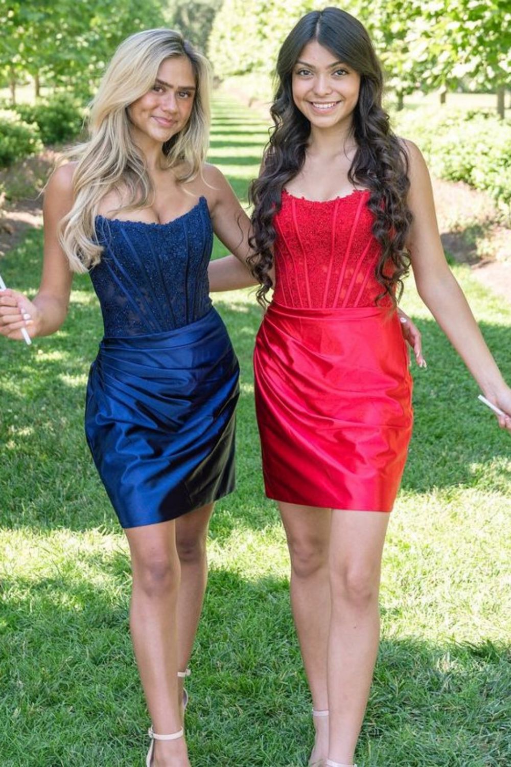 Stunning Bodycon Strapless Lace Top Short Satin Homecoming Dress - Fashionpara