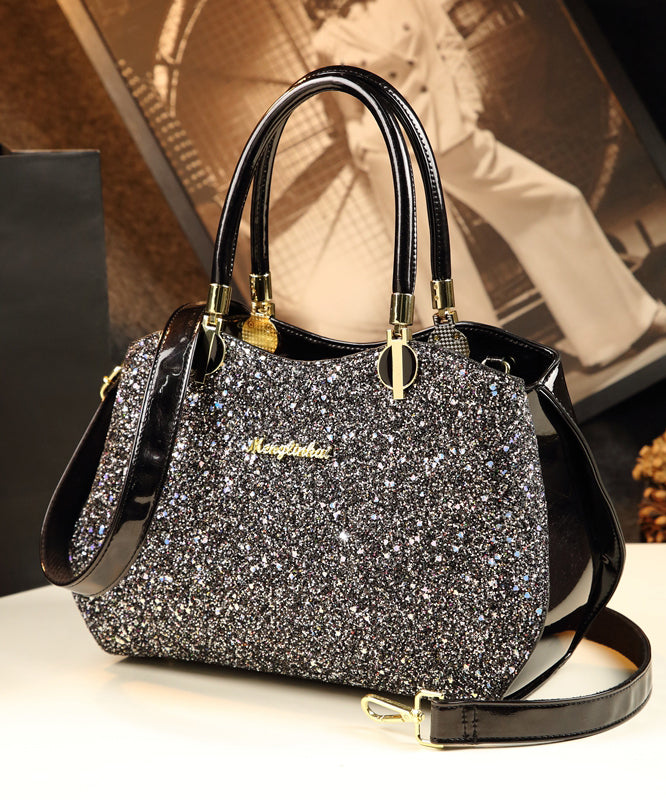 Black Zircon Large Capacity Faux Leather Tote Handbag