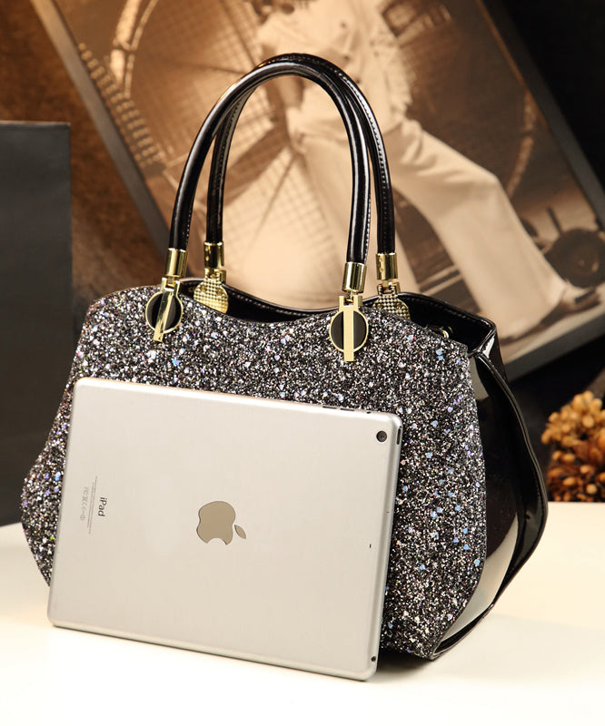 Black Zircon Large Capacity Faux Leather Tote Handbag