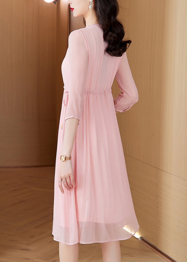 Chiffon V-Neck Ruffle Trim Button Front Midi Dress - View 5