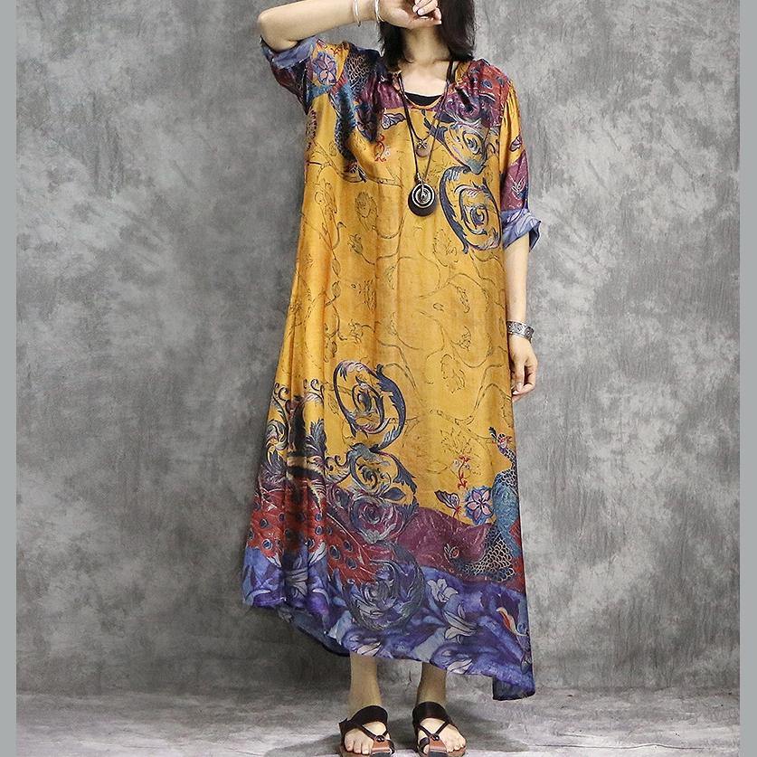 Peacock Graphic Print V-Neck Elbow Sleeve Loose Shift Maxi Dress - View 2