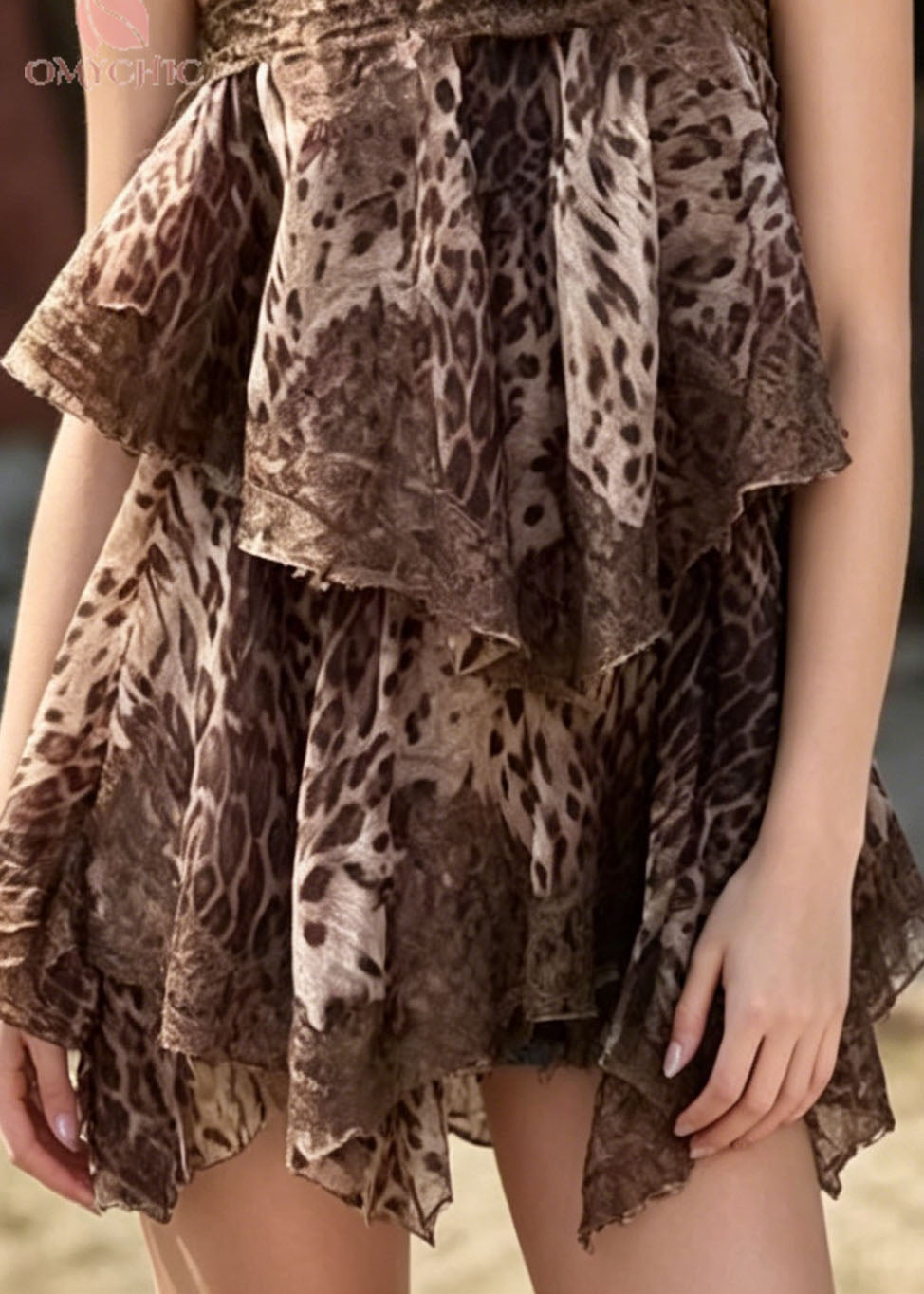 Stylish Leopard Print Ruffled Chiffon Mini Dress Summer - View 4