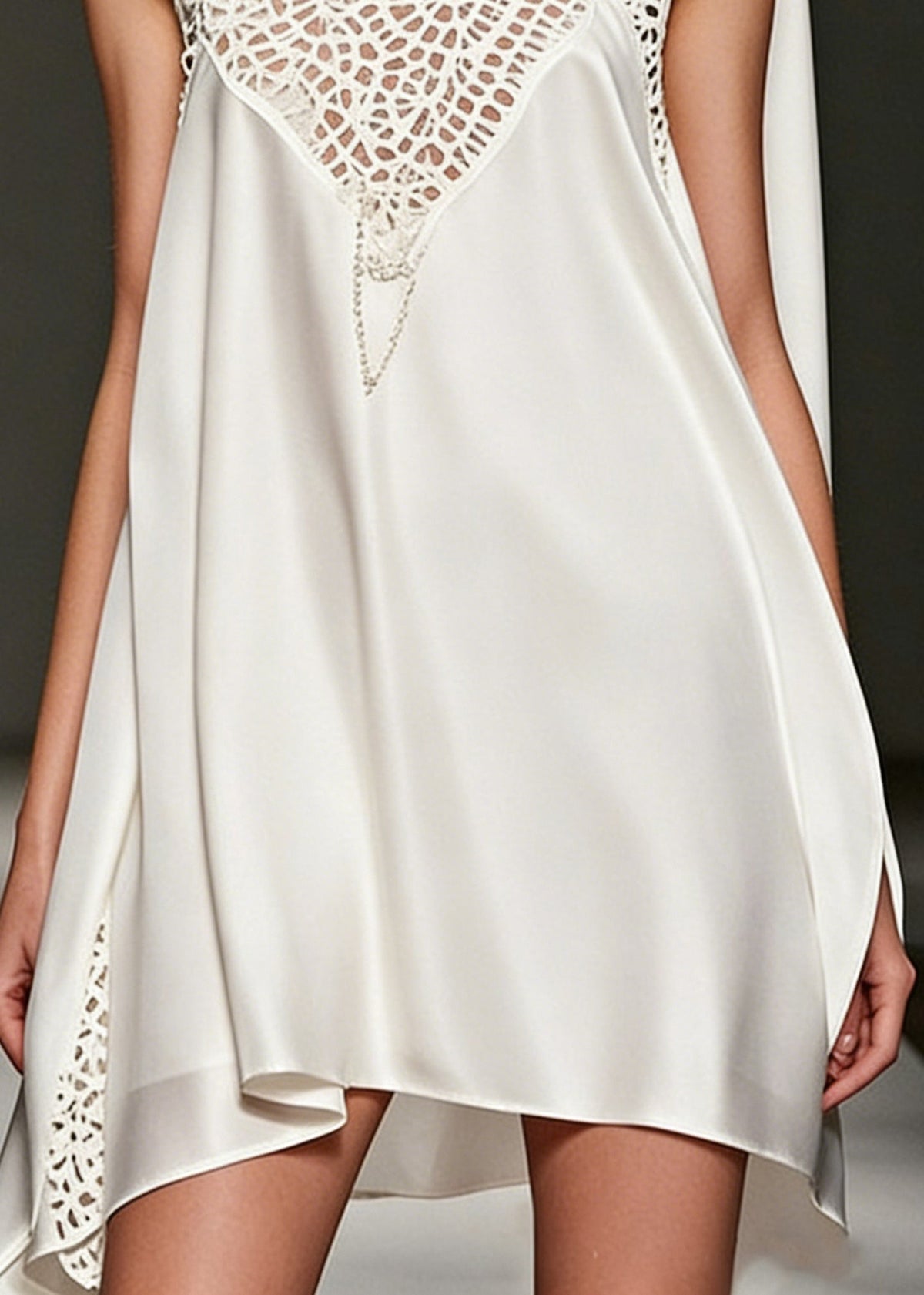 One Shoulder Satin Lace Cut Out Cape Panel Asymmetrical Mini Dress - View 4