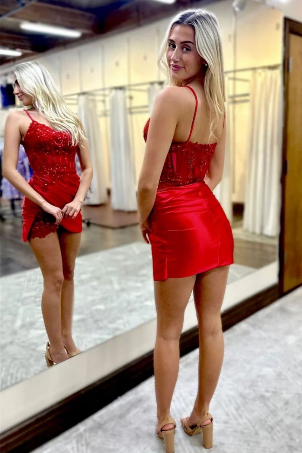 Stylish Royal Blue Spaghetti Straps Short Tight Glitter Homecoming Dress - Fashionpara