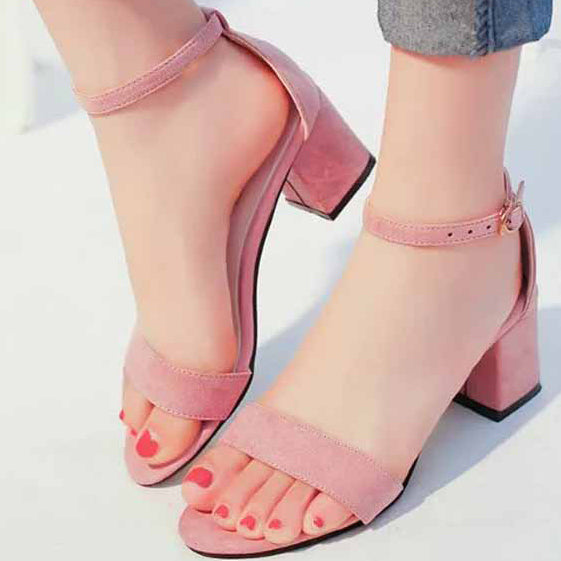 Suede Chunky Heel Open-toe Sandals With Buckle - Mislish